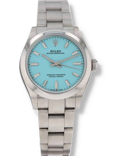 41180: Rolex Ladies Oyster Perpetual 31, Ref. 277200, Turquoise Dial, 2022 Full Set