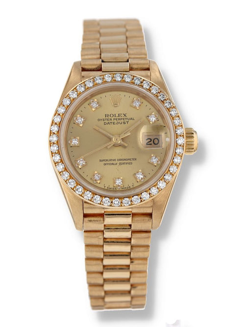 39998: Rolex 18k Ladies President, Ref. 69138, Box and Papers Circa 1990