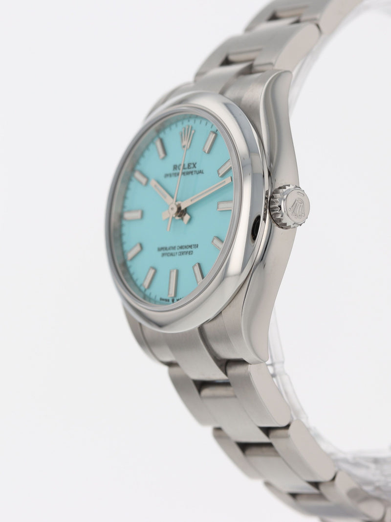 41180: Rolex Ladies Oyster Perpetual 31, Ref. 277200, Turquoise Dial, 2022 Full Set