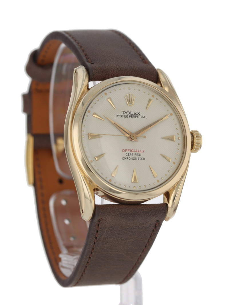 35786: Rolex 14k Yellow Gold "Bombe" Vintage 1952 Oyster Perpetual, Ref. 6090