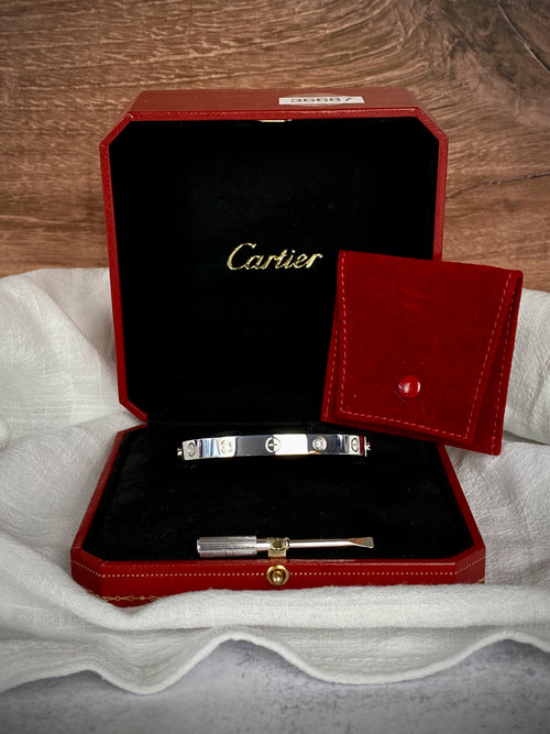 36687: Cartier 18k White Gold Love Bracelet with Diamonds, Size 17