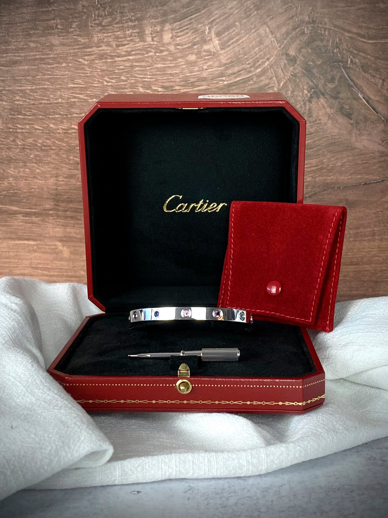 36688: Cartier 18k White Gold Multi-Gem Love Bracelet, Size 17