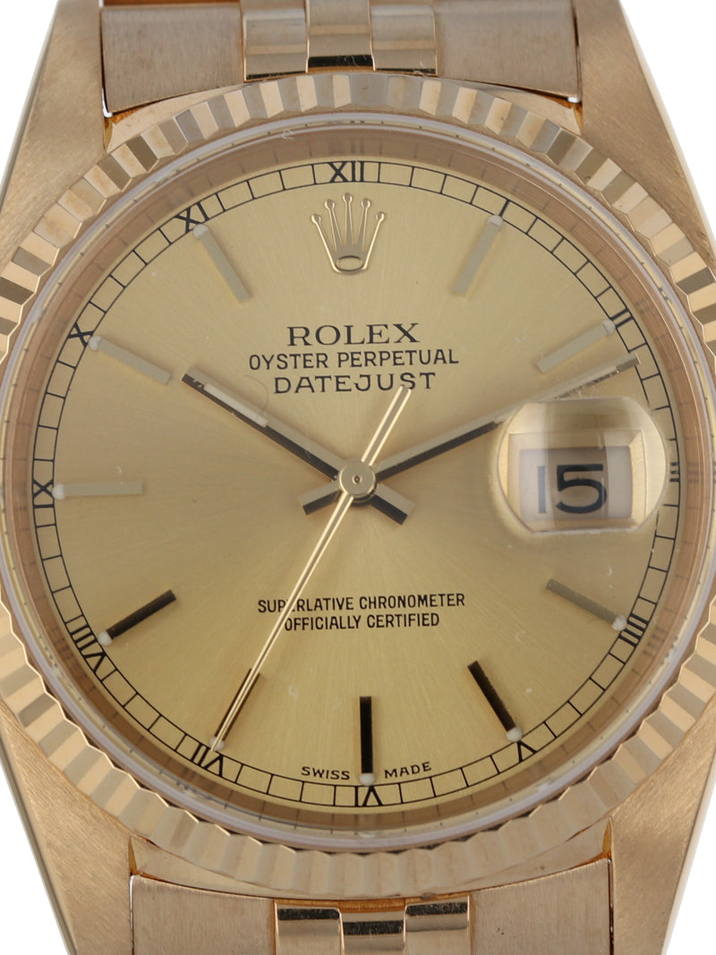 37573: Rolex 18k Yellow Gold Datejust, Ref. 16238, 2001 Full Set