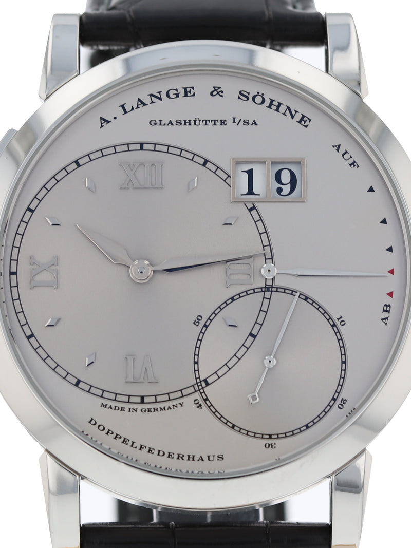 37618: A. Lange & Sohne platinum Grand Lange 1, Ref. 115.026F Full Set with 2022 Service