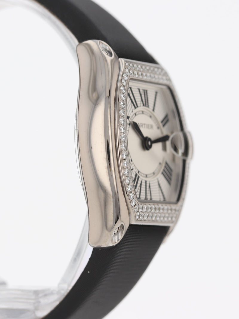 38260: Cartier 18k White Gold Ladies Roadster, Quartz, Factory Diamond Bezel