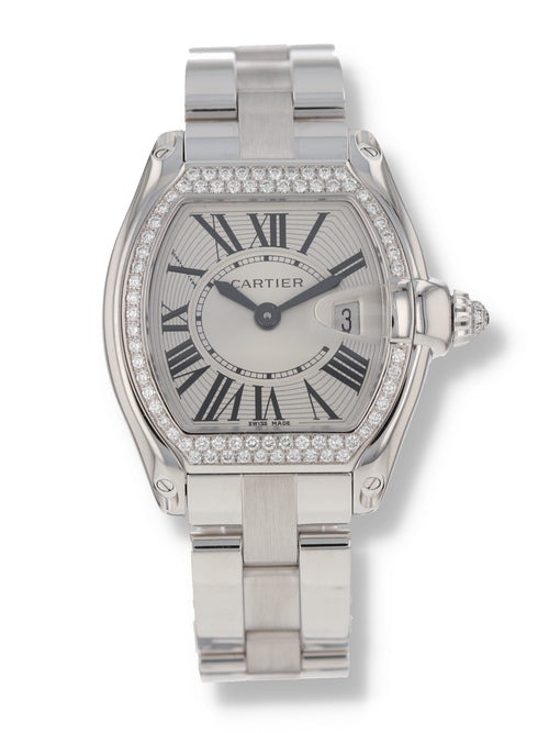38290: Cartier 18k White Gold Small Roadster, Quartz, Box and 2023 Factory Service