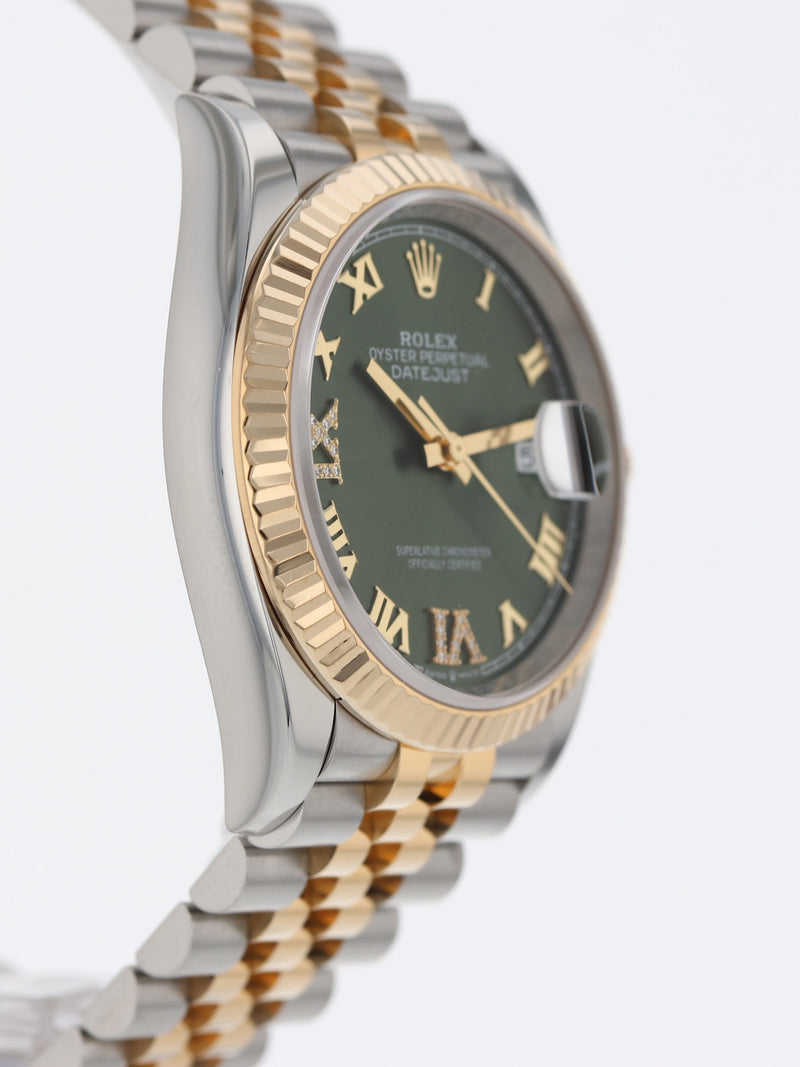 Rolex Datejust Steel Yellow Gold Green Diamond Dial Watch 126233