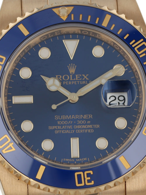 J37467: Rolex 18k Yellow Gold Submariner, Ref. 116618LB, 2016 Full Set