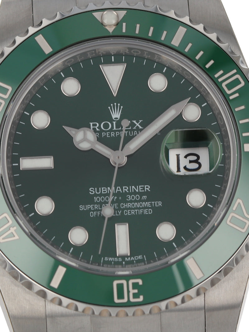 Rolex Submariner Date 116610LV Green Hulk Preowned 2018 Full Set