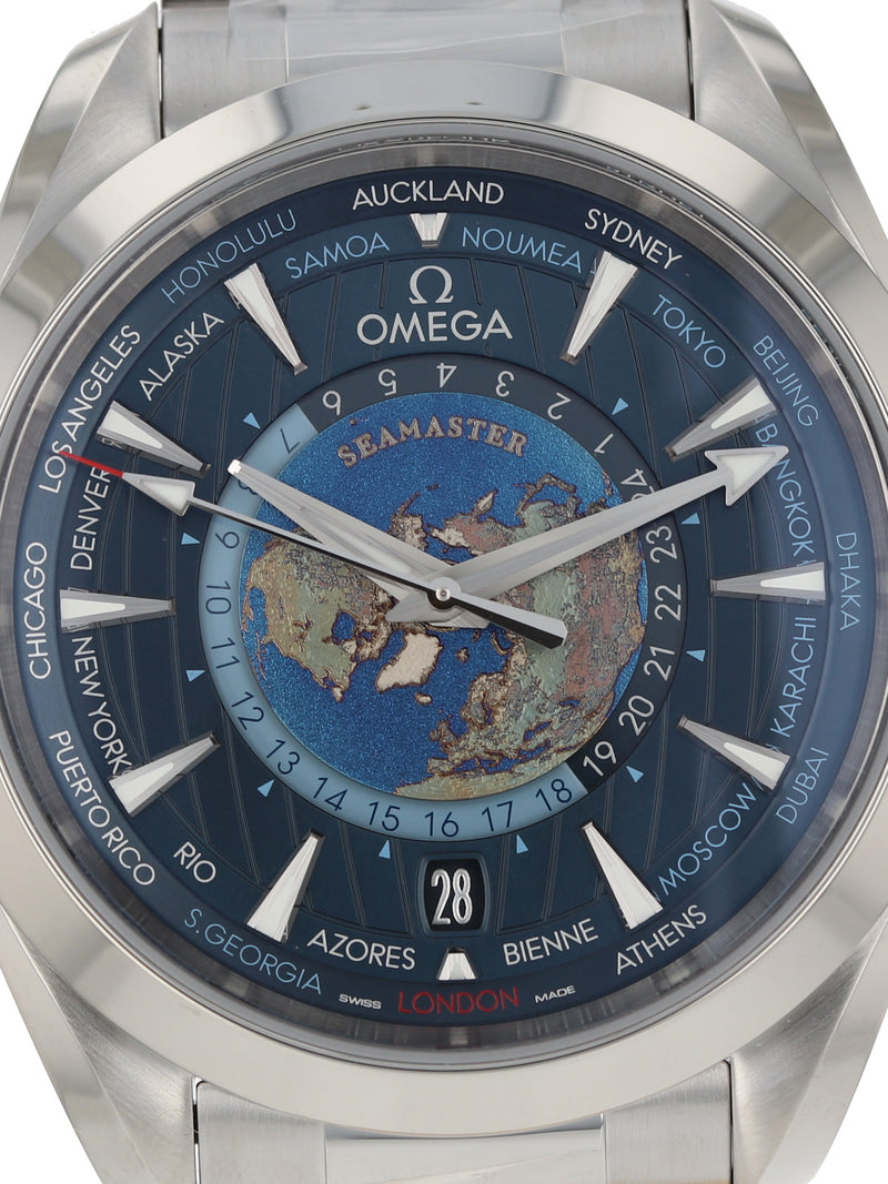 J37979: Omega Seamaster Aqua Terra GMT Worldtimer, Ref. 220.10.43.22.03.001, Unworn 2022 Full Set
