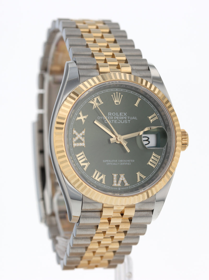Rolex Datejust 36mm Stainless Steel and Yellow Gold 126233 Silver VI IX Roman Oyster